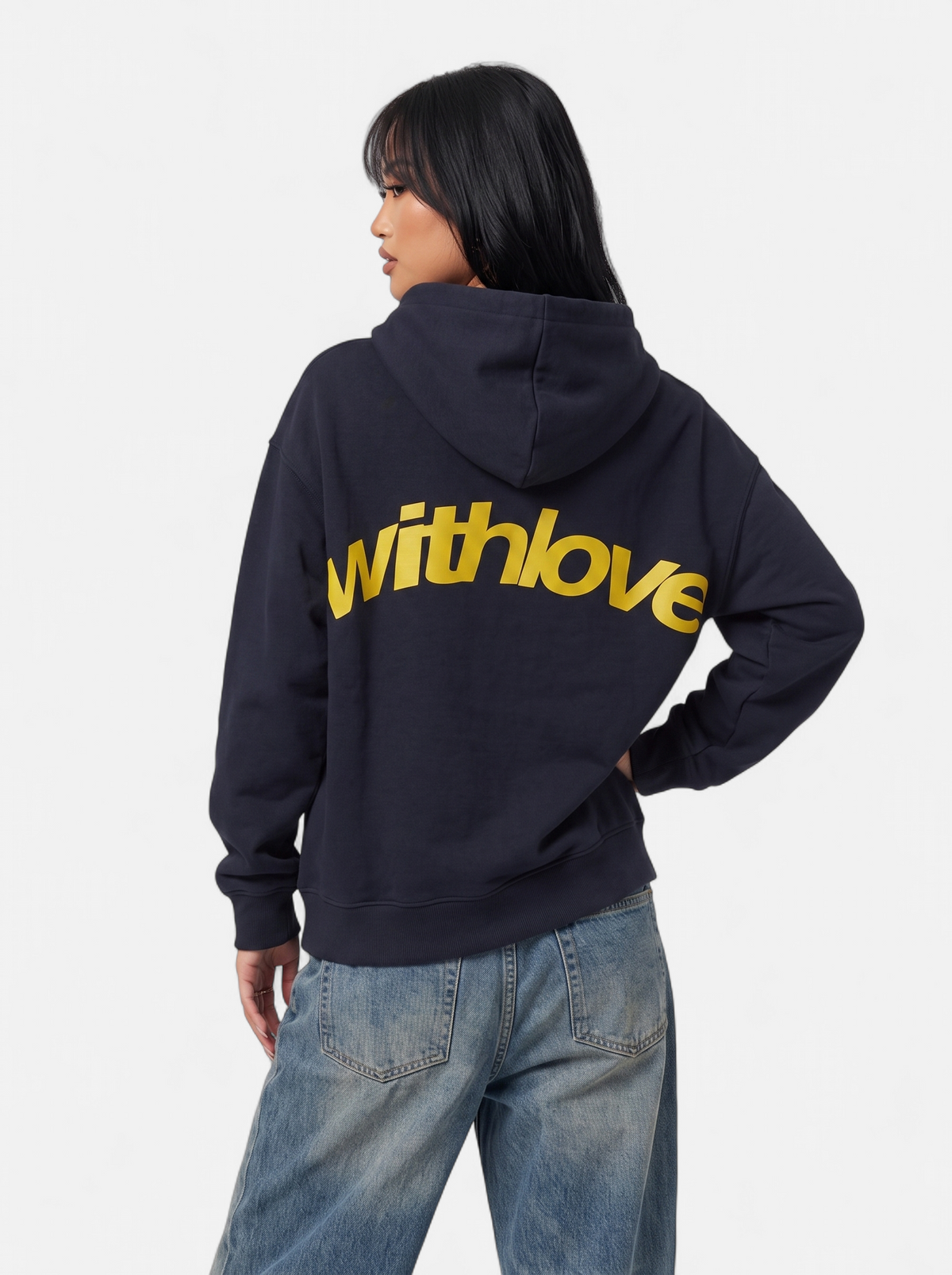Womens Casual Oversized Graphic Hoodie - Navy - Back