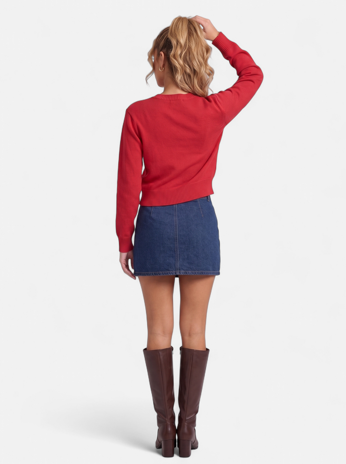 Women's Cropped Button-Down Cardigan Sweater in Red - Back