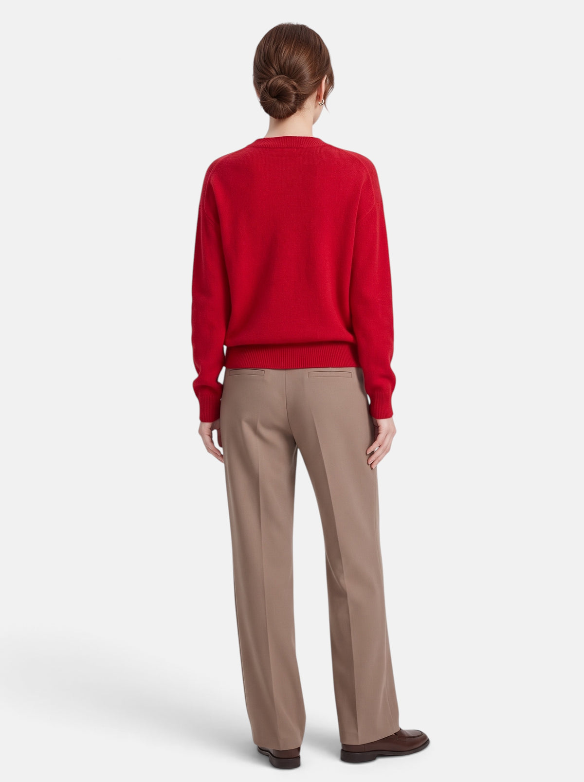 Women's Classic O-Neck Knit Pullover Sweater in Red - Back View
