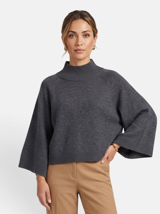 Women's Chunky Knit Mock Neck Sweater - Grey - Front