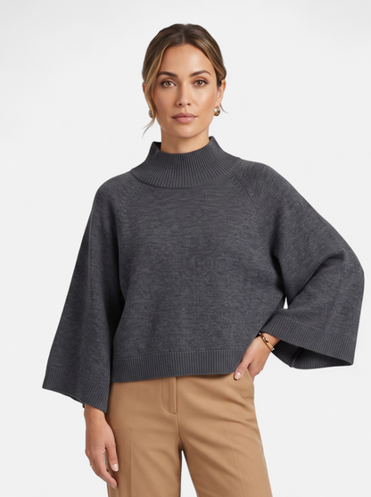 Women's Chunky Knit Mock Neck Sweater - Grey - Front