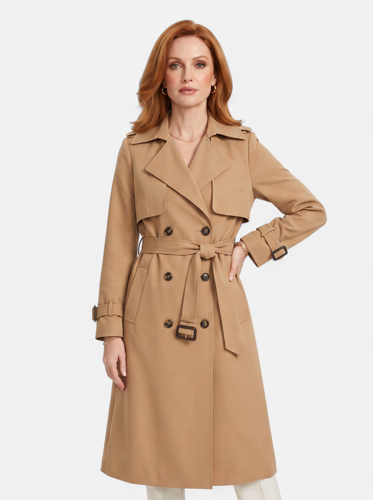 Women's Elegant Double-Breasted Long Trench Coat