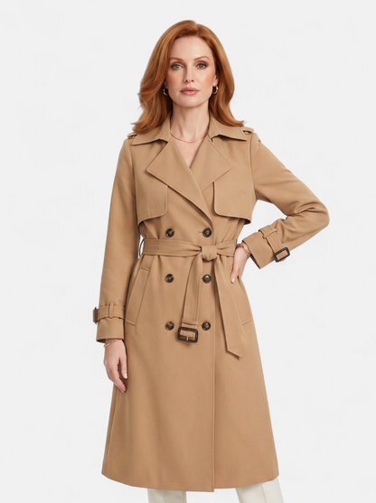 Women's Elegant Double-Breasted Long Trench Coat