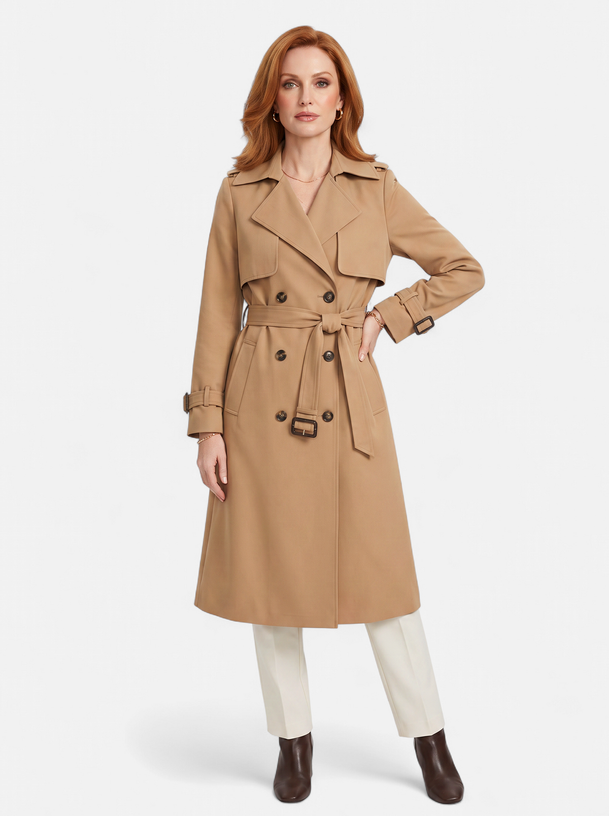Women's Elegant Double-Breasted Long Trench Coat