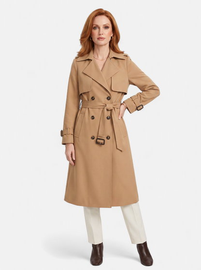Women's Elegant Double-Breasted Long Trench Coat