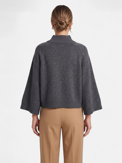 Women's Chunky Knit Mock Neck Sweater - Grey - Back