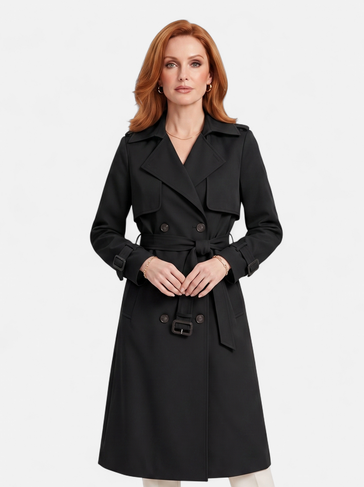 Women's Elegant Double-Breasted Long Trench Coat