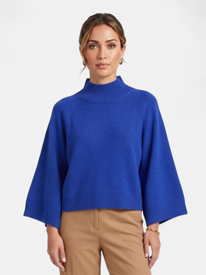 Women's Chunky Knit Mock Neck Sweater - Blue - Front