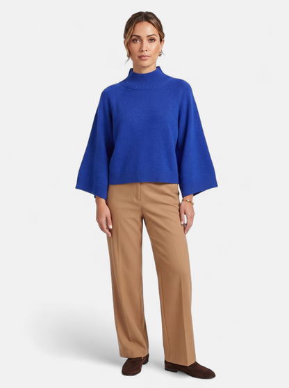 Women's Chunky Knit Mock Neck Sweater - Blue - Full Body