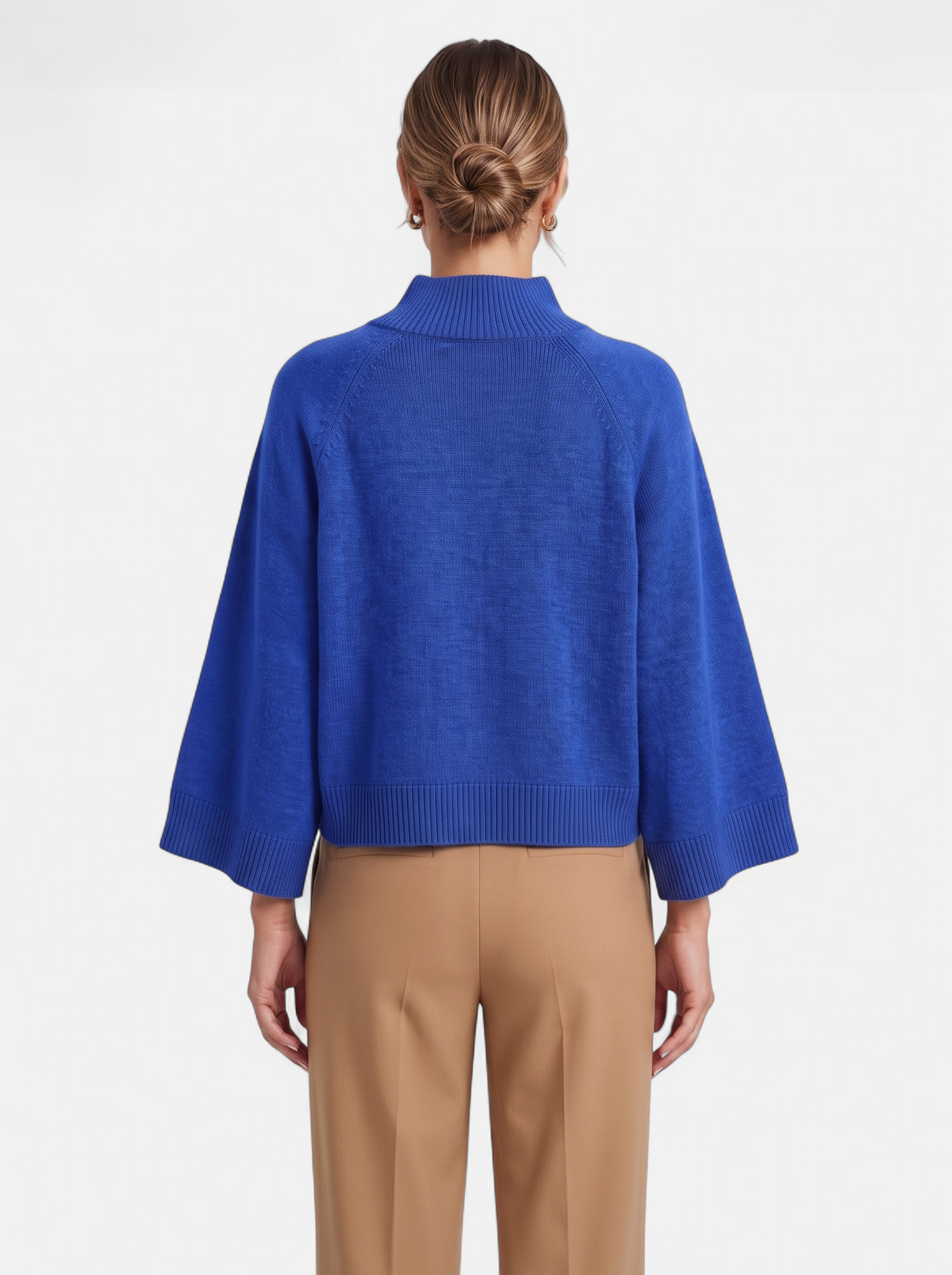 Women's Chunky Knit Mock Neck Sweater - Blue - Back