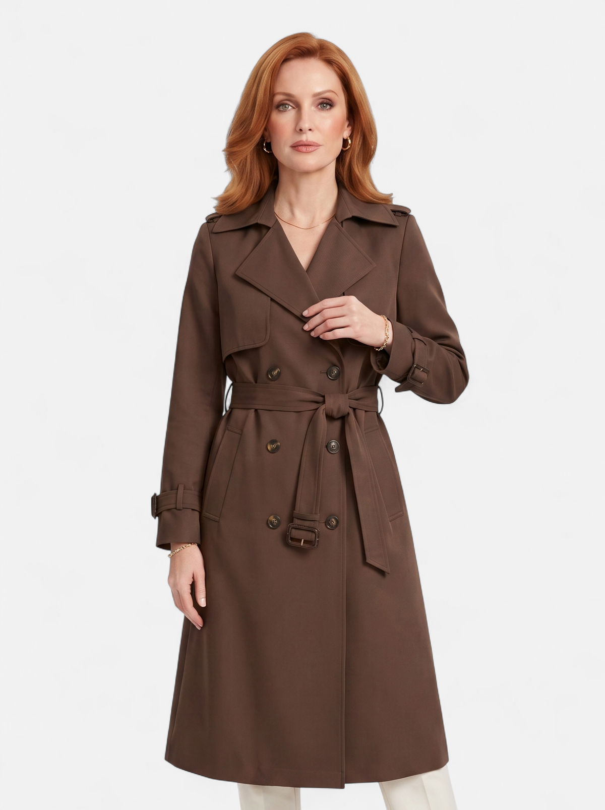 Women's Elegant Double-Breasted Long Trench Coat