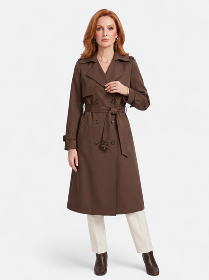 Women's Elegant Double-Breasted Long Trench Coat