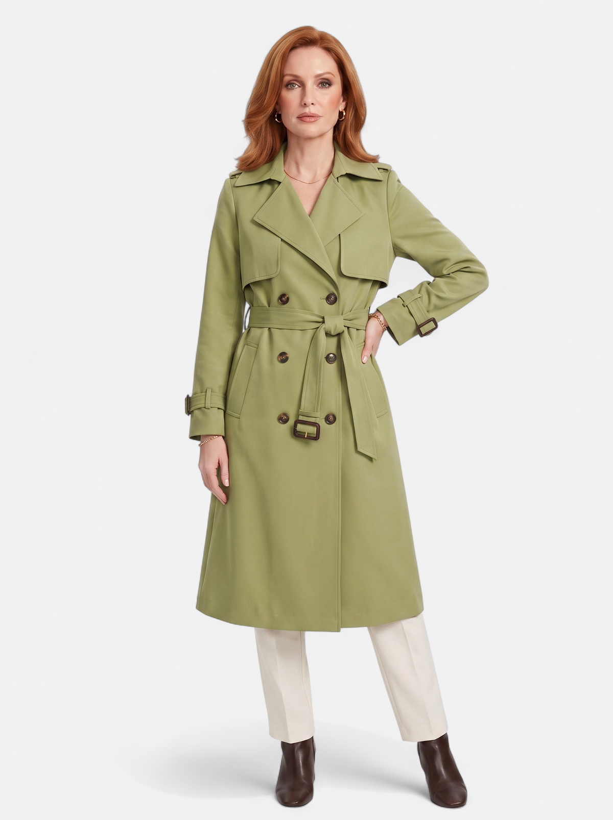 Women's Elegant Double-Breasted Long Trench Coat