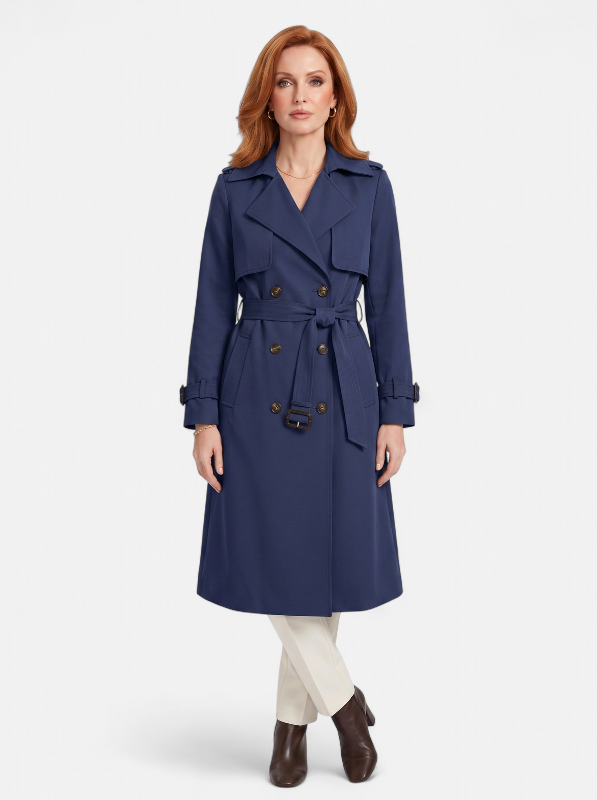 Women's Elegant Double-Breasted Long Trench Coat