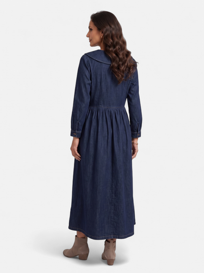 Womens Elegant Doll Collar Ankle Dress Dark Blue Back