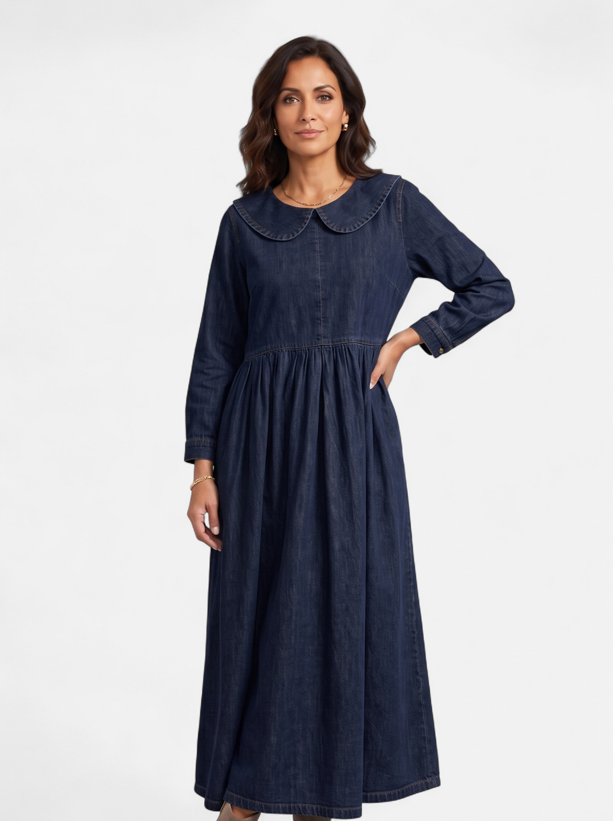 Womens Elegant Doll Collar Ankle Dress Dark Blue Hero
