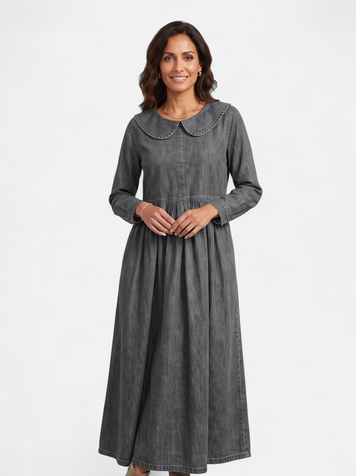 Womens Elegant Doll Collar Ankle Dress Gray Hero