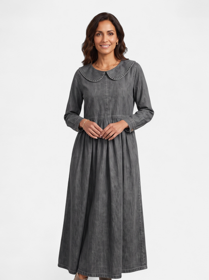 Womens Elegant Doll Collar Ankle Dress Gray Hero