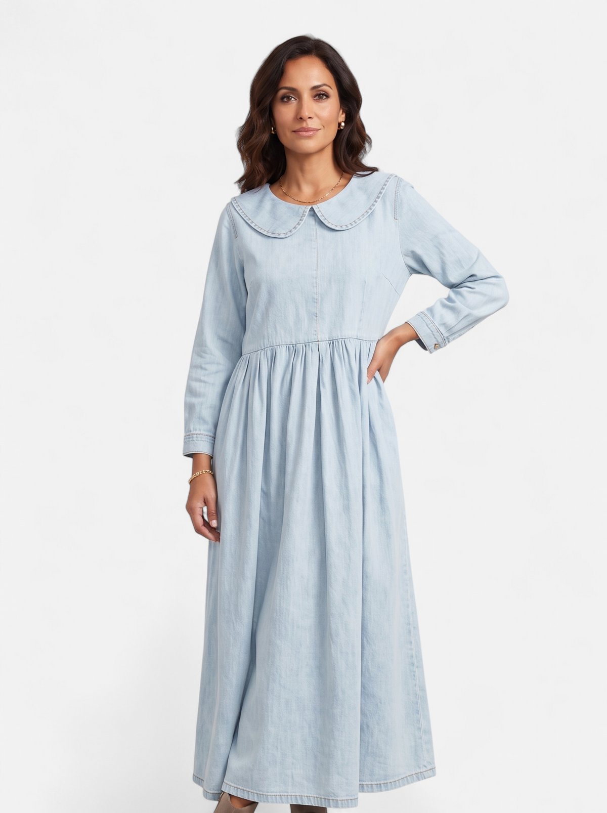 Womens Elegant Doll Collar Ankle Dress Light Blue Hero