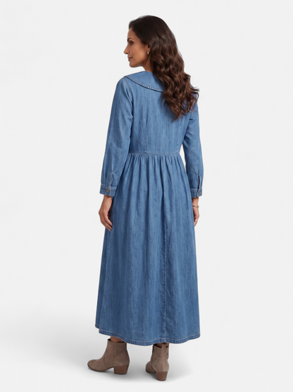 Womens Elegant Doll Collar Ankle Dress Sky Blue Back