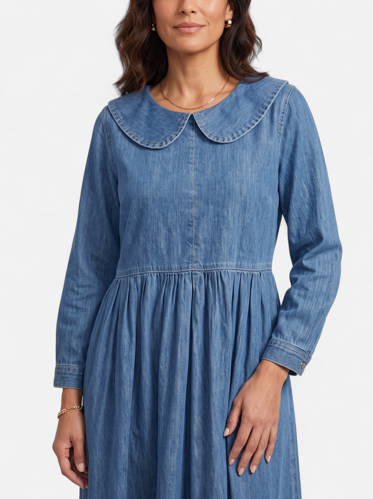Womens Elegant Doll Collar Ankle Dress Sky Blue Detail