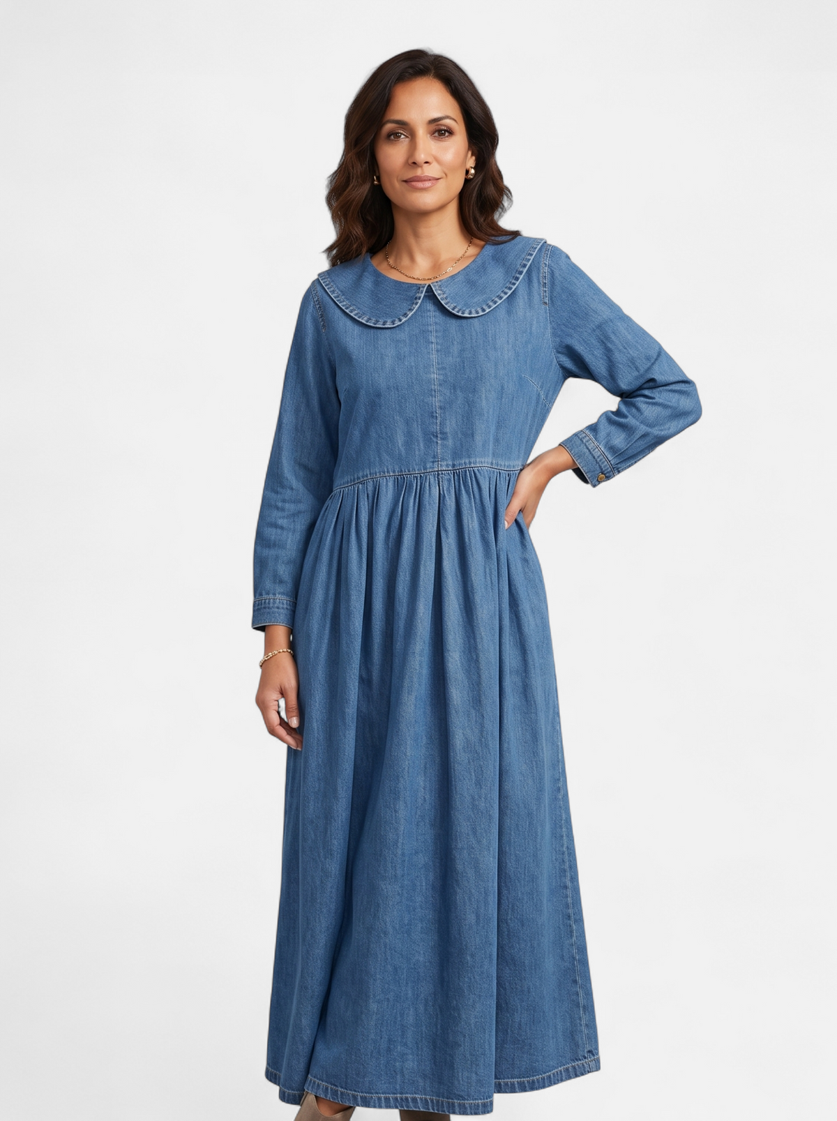 Womens Elegant Doll Collar Ankle Dress Sky Blue Hero