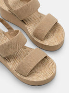 Venatte women's beige espadrille wedge sandals with woven jute footbed and elastic straps.