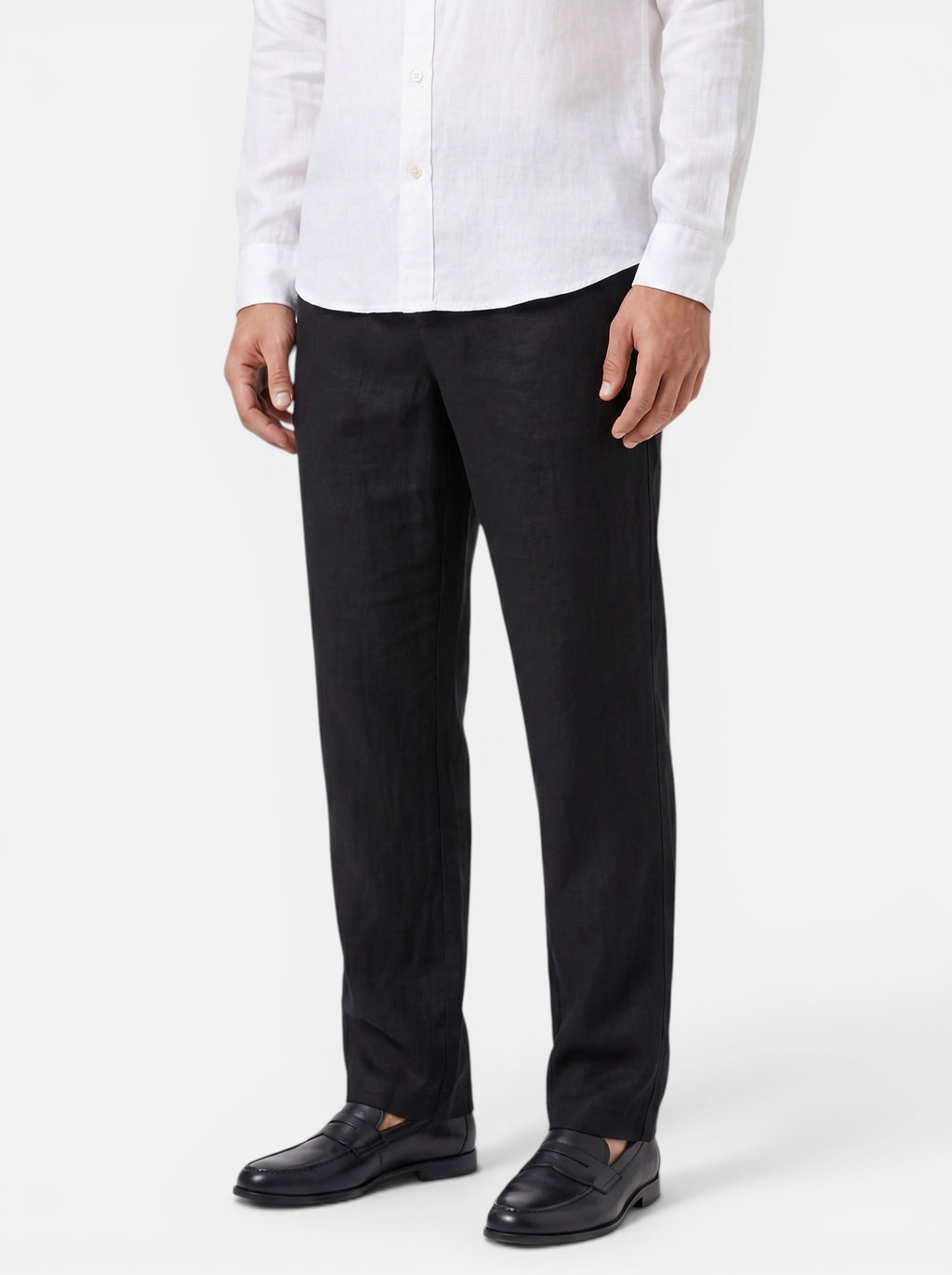 Venatte men's black cotton linen relaxed fit wide-leg casual pants with elasticated waist.