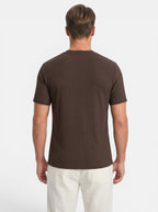 Venatte men's slim-fit short-sleeve brown ribbed knit t-shirt. Crew neckline, polyester knit.