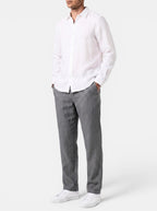 Venatte men's relaxed fit grey cotton linen casual pants with elasticated waist and back pocket.