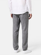 Venatte men's relaxed fit grey cotton linen pants with elasticated waist and back pocket.
