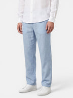 Venatte men's light blue cotton linen relaxed fit wide-leg casual pants with elasticated waist.