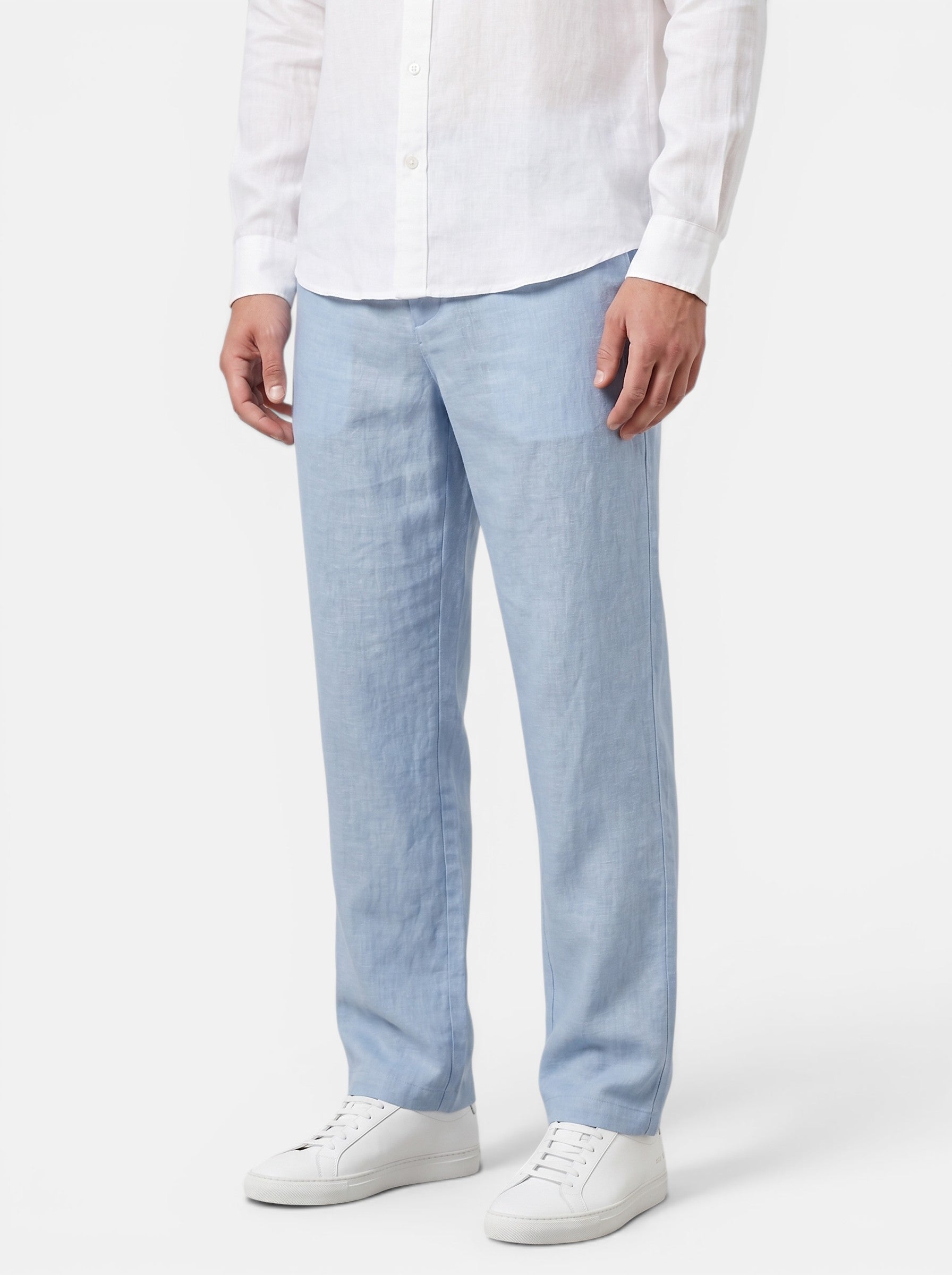 Venatte men's light blue cotton linen relaxed fit wide-leg casual pants with elasticated waist.