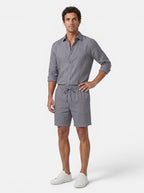 Venatte men's relaxed fit grey linen shorts with drawstring elastic waistband and tapered leg.