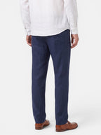Venatte men's navy blue cotton linen relaxed fit wide-leg casual pants with back pocket detail.