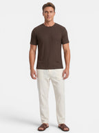 Venatte men's slim-fit short-sleeve crew neck t-shirt in dark brown ribbed polyester knit.