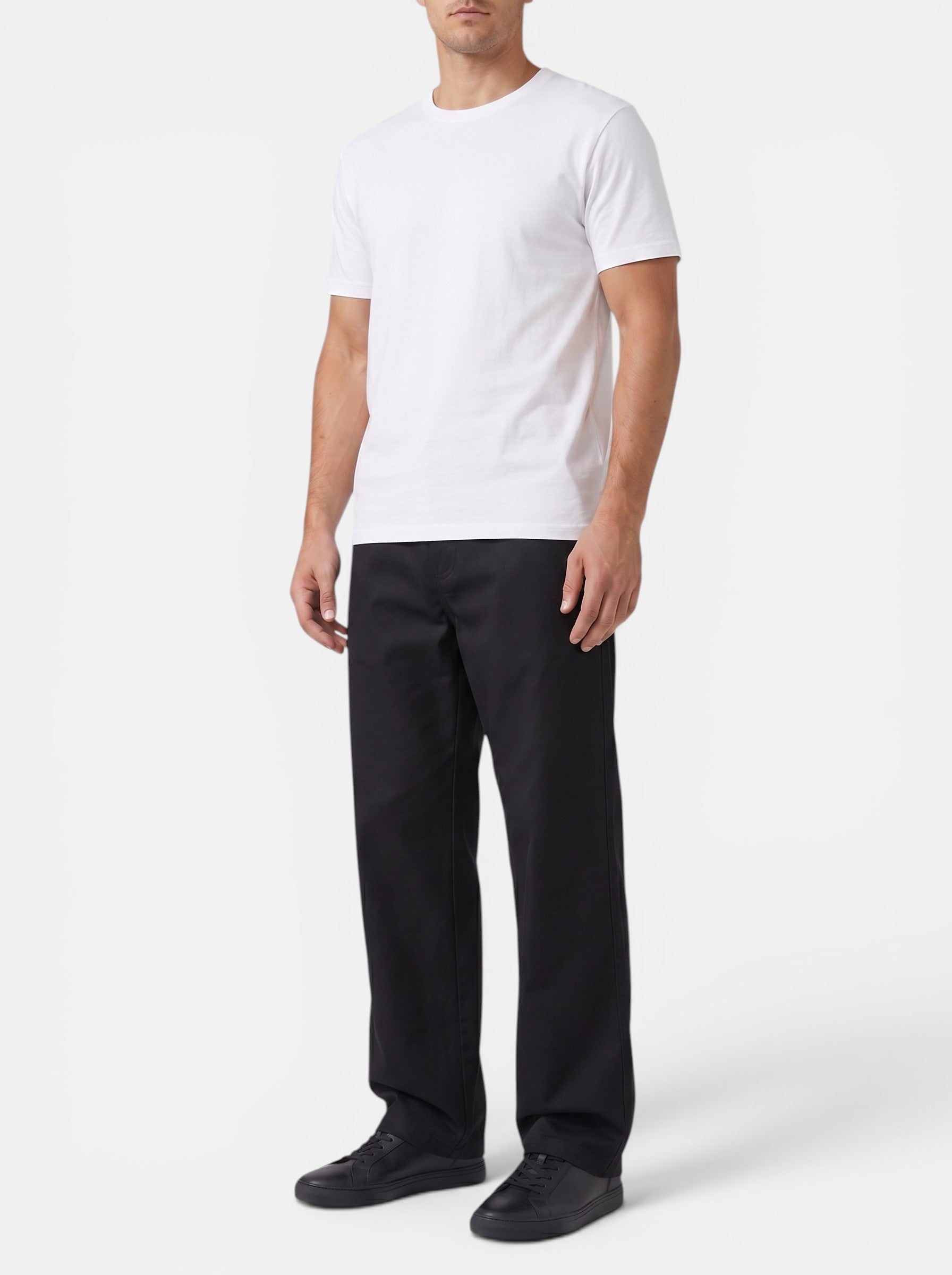 Venatte Men's black 100% cotton loose fit cargo pants with elastic waistband and utility pockets.