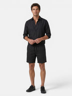 Venatte men's black linen blend shorts with elastic waistband and drawstring, relaxed fit, casual summer wear.