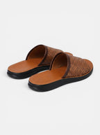 Venatte men's brown woven faux leather slip-on sandals with a cushioned sole.