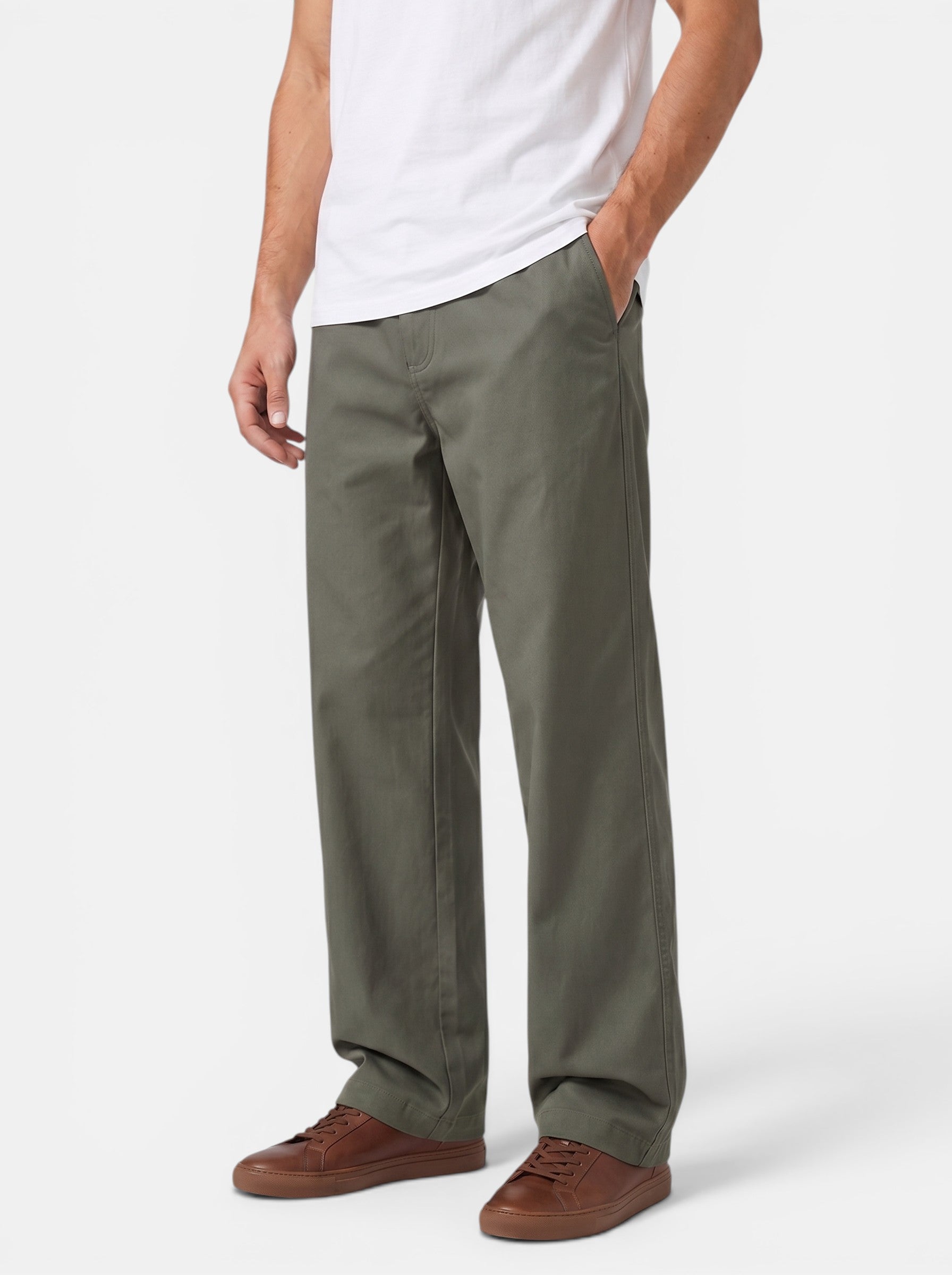 Venatte men's loose fit olive green cotton cargo pants with elastic waistband and utility pockets.