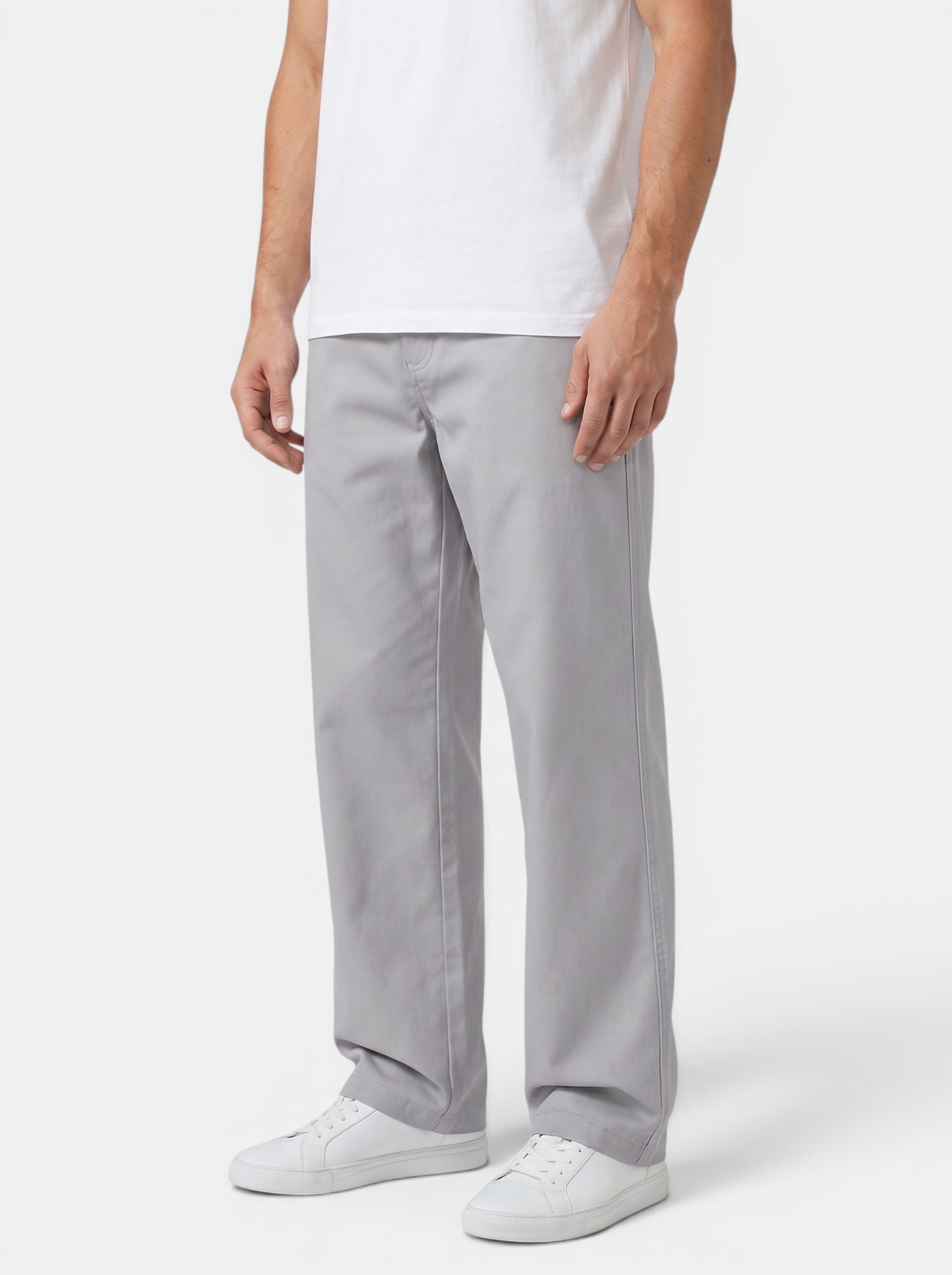 Venatte men's light grey 100% cotton casual cargo pants with elastic waistband and utility pockets.