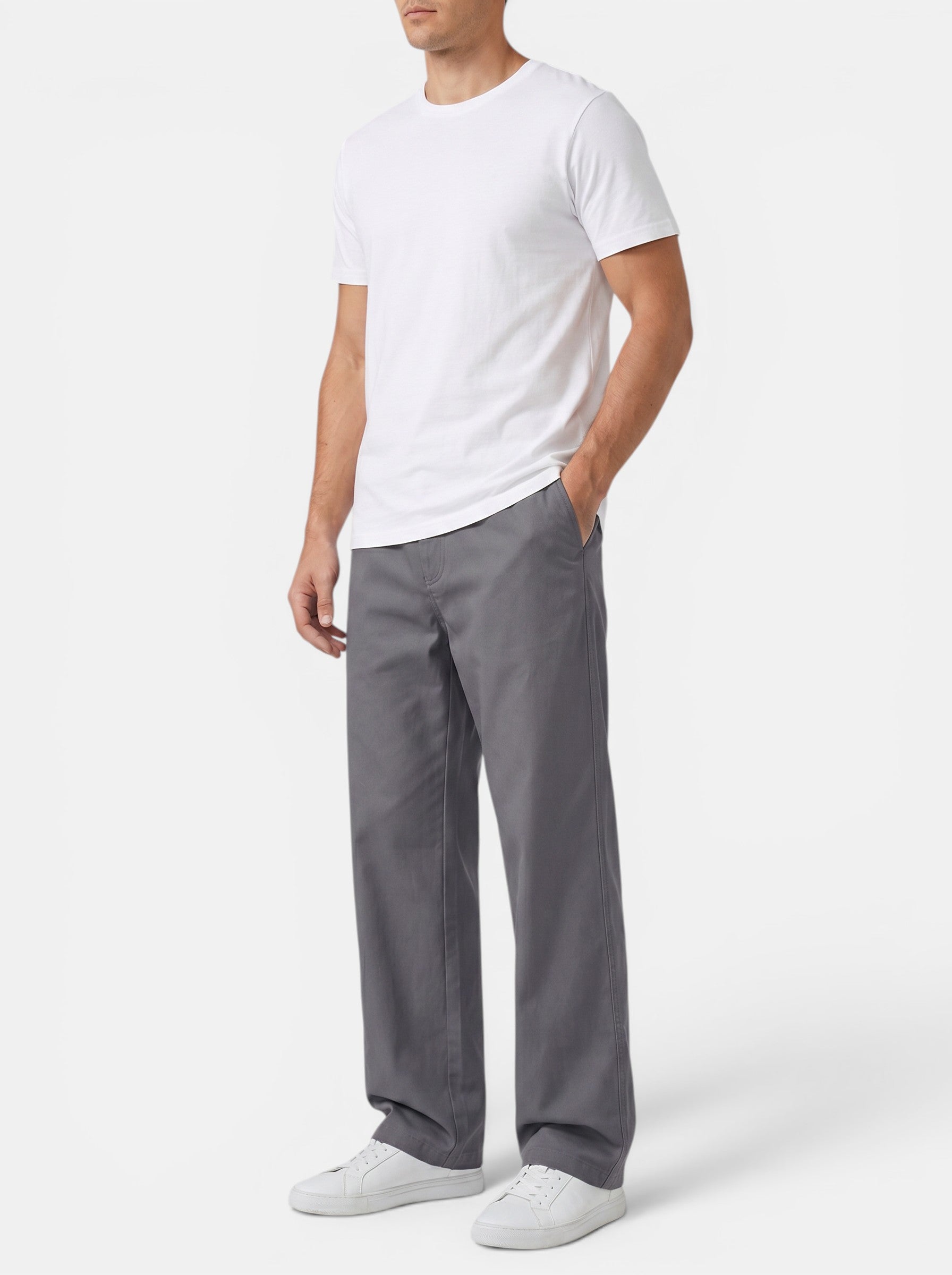 Venatte men's loose fit grey cotton cargo pants with elastic waistband and utility pockets.
