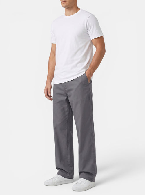 Venatte men's loose fit grey cotton cargo pants with elastic waistband and utility pockets.