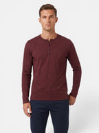 Venatte men's long-sleeve burgundy cotton blend Henley shirt with button placket.