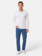 Venatte men's long-sleeve white cotton blend Henley shirt with button placket and relaxed fit.