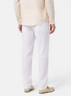Venatte men's white cotton linen relaxed fit pants with elasticated waist and back pocket.