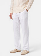 Venatte men's white cotton linen relaxed fit wide-leg casual pants with elasticated waist.