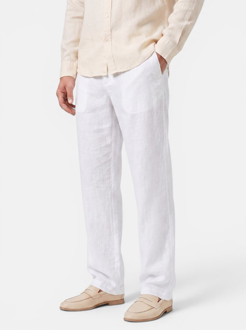 Venatte men's white cotton linen relaxed fit wide-leg casual pants with elasticated waist.