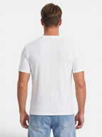 Venatte men's white short-sleeve slim-fit knit t-shirt with vertical ribbing and crew neck.