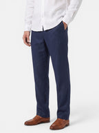 Venatte men's navy blue cotton linen relaxed fit wide-leg casual pants with elasticated waist.